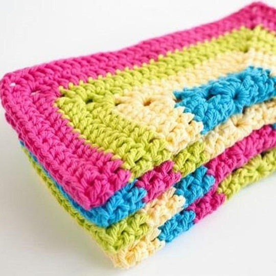 Colorful Solid Granny Square Dishcloth Crochet Pattern