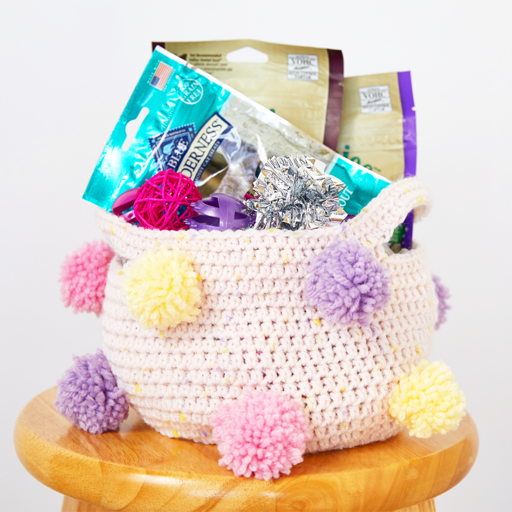 Pom Pom Storage Basket Crochet Pattern