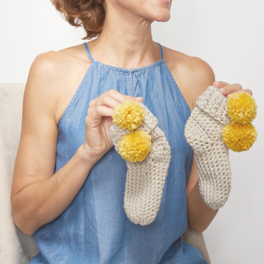 Pom Pom Slippers Crochet Pattern