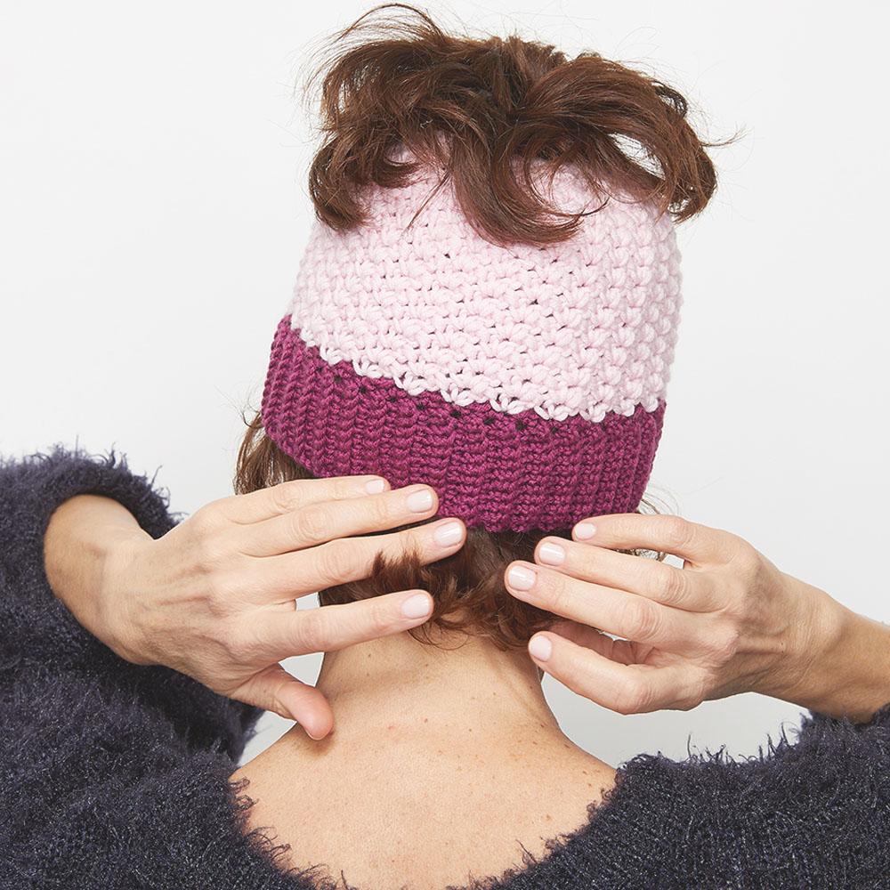 Pretty in Pink Messy Bun Hat Crochet Pattern
