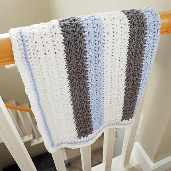 Star Stitch Striped Baby Blanket Crochet Pattern